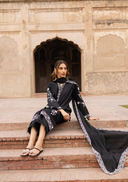 Dark Desire- 3 Piece Embroidered (Black)
